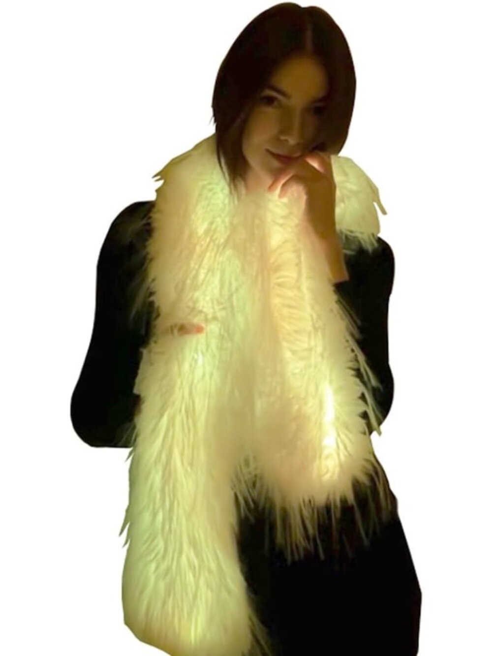 LED Light Up Faux Fur Scarf - USB Rechargeable, Warm Furry Accessory for Rave